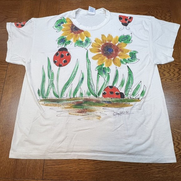 VTG Hand painted Sunflower Lady Bug Single Stitch Shirt and Shorts Set One Size - Picture 2 of 13